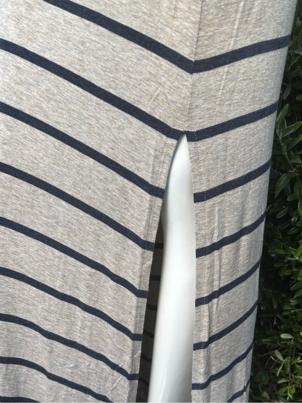 Elan Heather Gray and Navy Striped Side-Slit Maxi Skirt - Picture 4 of 11
